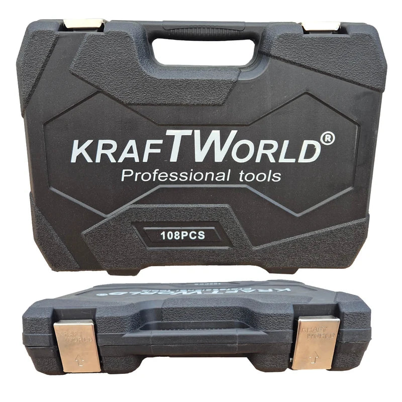 Професионално Гедоре 108 части KraftWorld – Cr-V стомана, здрав куфар с метални закопчалки