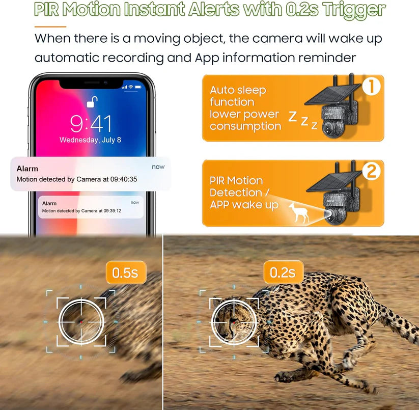 WIFI Безжична PTZ соларна камера 4G SIM със слънчев панел 8MP