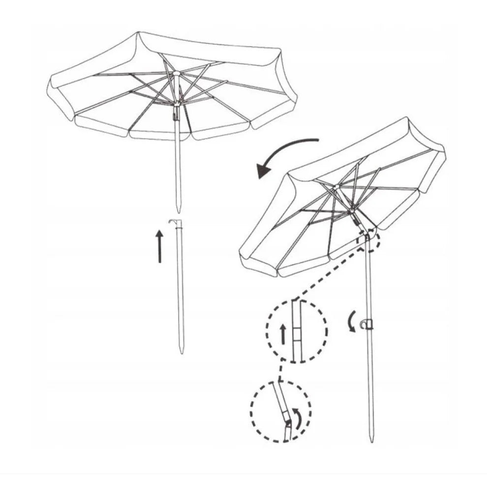 Плажен чадър с наклон, син, райе, 165 см