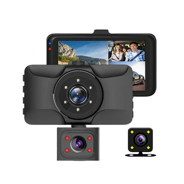 Видеорегистратор 2465 3.4 Инча + 3 Камери 1080P DASH CAM