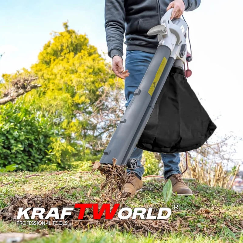Електрически листосъбирач KraftWorld 3000W – Издухване, Засмукване, Раздробяване