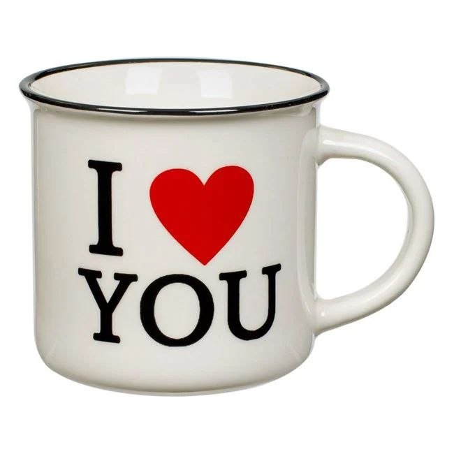 5euro! Чаша "New Bone" екрю, права, черен кант, надпис "I Love You" 370мл