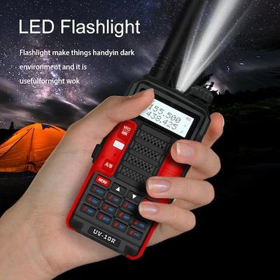 Преносима радиостанция Baofeng BF-UV10R, 10W, 5800mAh батерия, 128 канала, LCD Дисплей, Kynexi, Черен/Червен