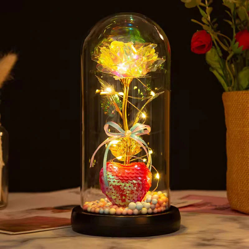 Мини Декоративна Златна Роза LED лампа 24k златно