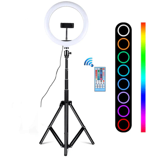 Комплект led ринг лампа 7 цвята с трипод и дистанционно - ring rgb ligh 10инча