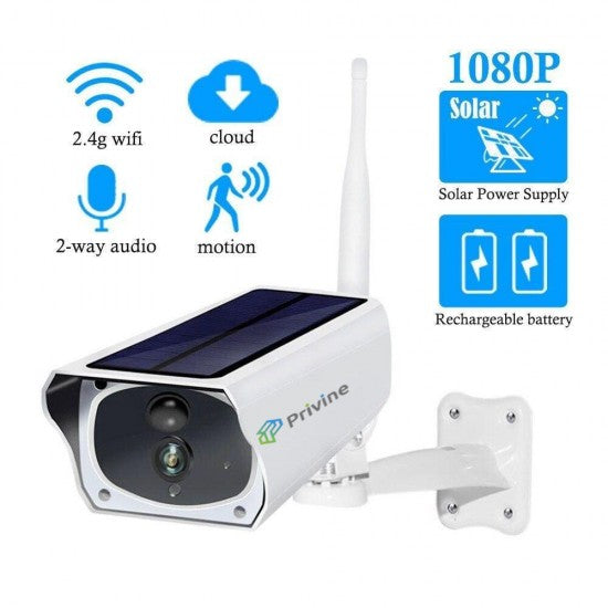СОЛАРНА ВОДОУСТОЙЧИВА WIFI КАМЕРА PRIVINE FULL HD БЕЗЖИЧНА, БЕЗКАБЕЛНА, ВЪНШЕН МОНТАЖ