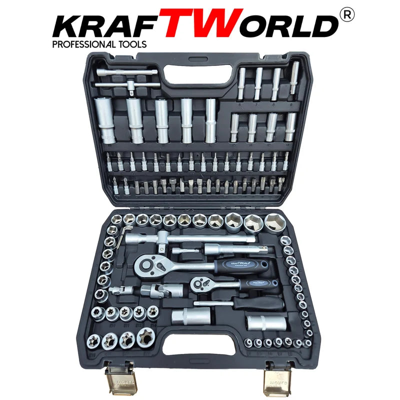 Професионално Гедоре 108 части KraftWorld – Cr-V стомана, здрав куфар с метални закопчалки