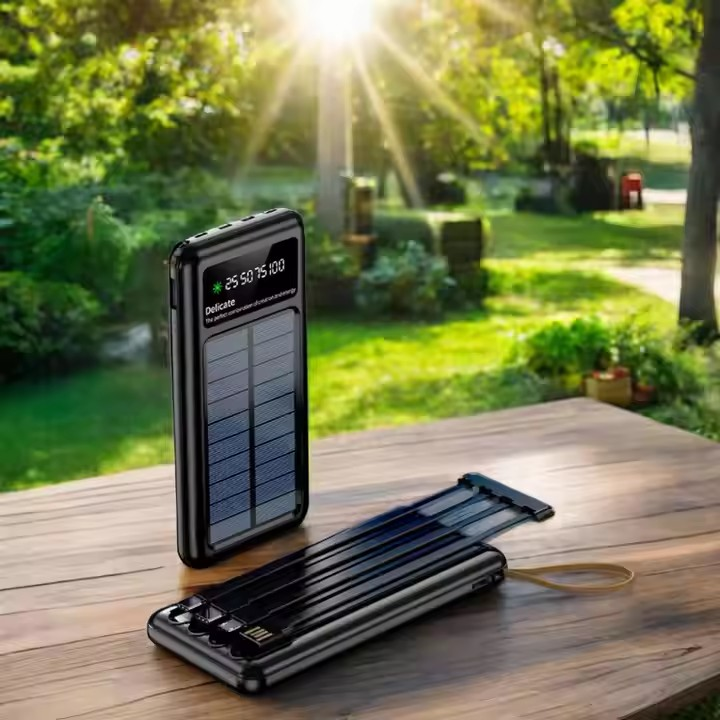 Соларна батерия с LED диспей 10 000 mAh – Power Bank KLGO KP-97 с 4 вградени кабела