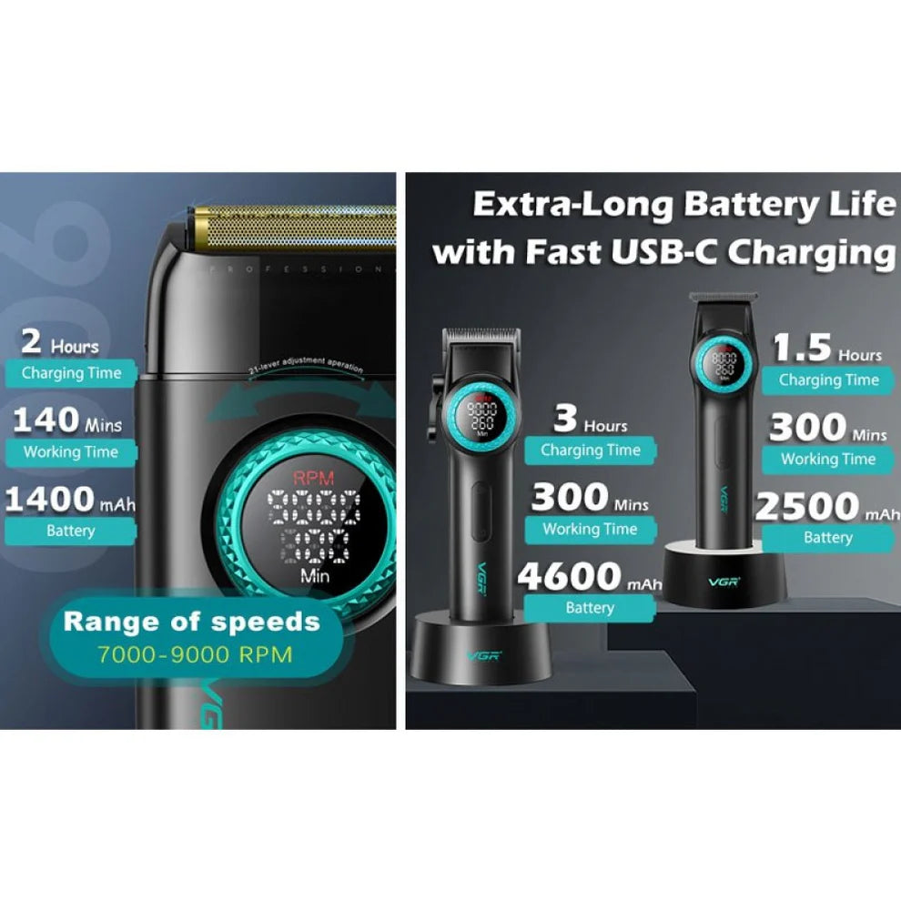 Професионален комплект за барбери VGR Stepless Pro 3 в 1 BLACK