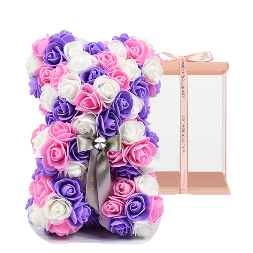 Мече от рози 40 см с подаръчна кутия