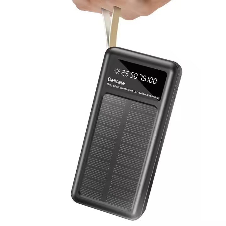 Соларна батерия с LED диспей 10 000 mAh – Power Bank KLGO KP-97 с 4 вградени кабела