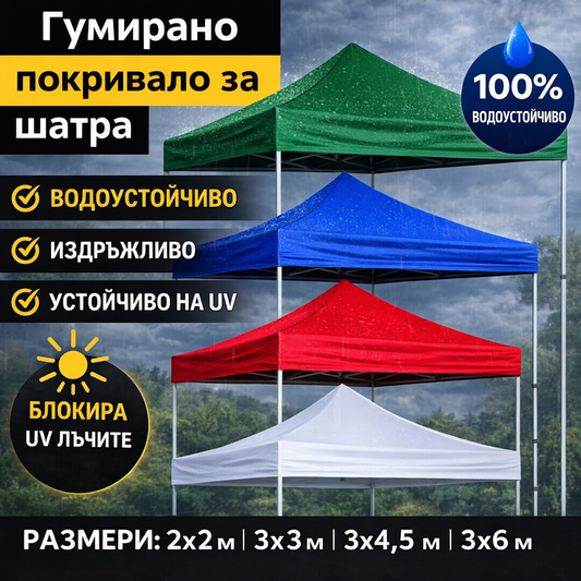 Гумирано покривало за шатра 2х2м/ 3х3м / 3х4,5м / 3х6м