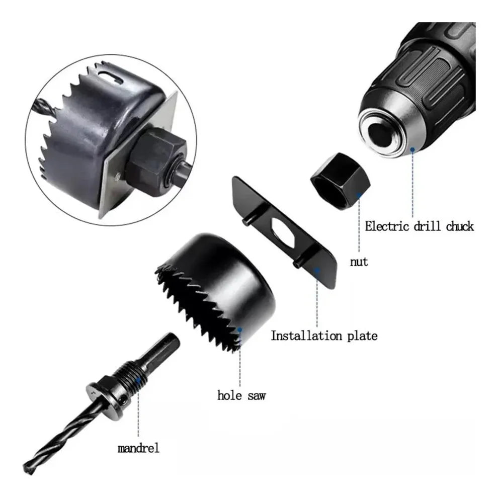 Комплект от 11 части боркорони за дърво и гипс, 19 мм до 64 мм