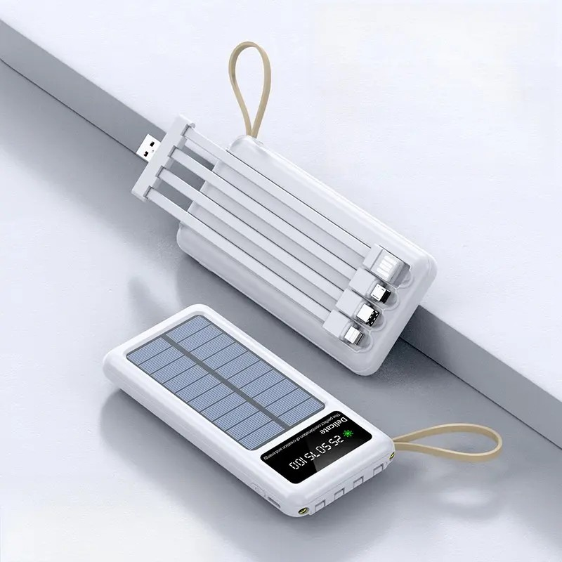 Соларна батерия с LED диспей 10 000 mAh – Power Bank KLGO KP-97 с 4 вградени кабела
