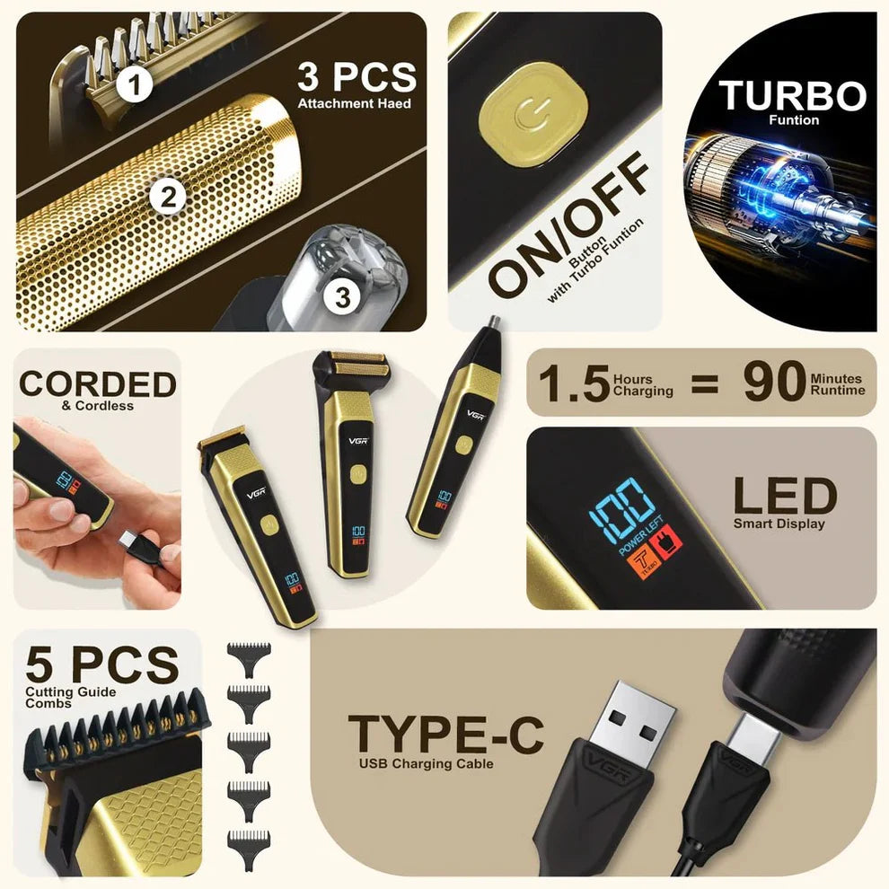 VGR Limited Edition – Професионален 3 в 1 комплект за поддръжка (Златен)