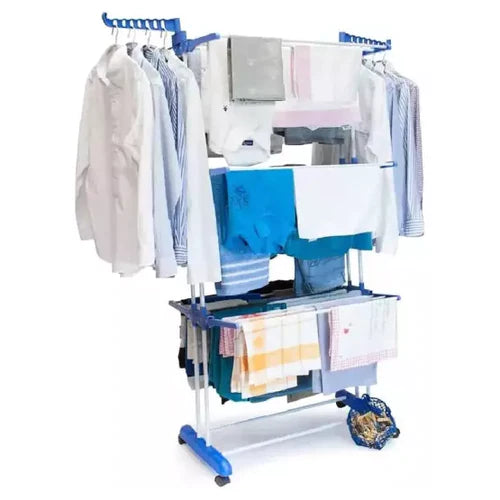 Голям Сушилник за дрехи - сгъваеми 3 нива и 2 закачалки, на колелца