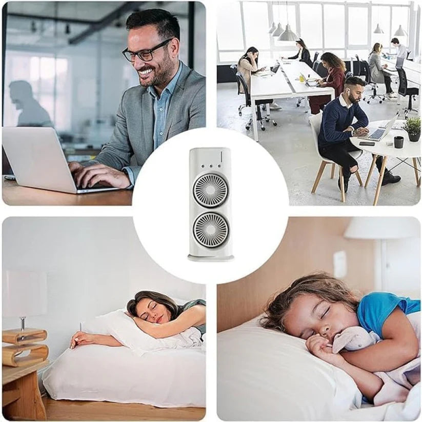 Вентилатор с овлажнител и мъгла – 3 скорости, въртяща се глава, дистанционно, LED светлина