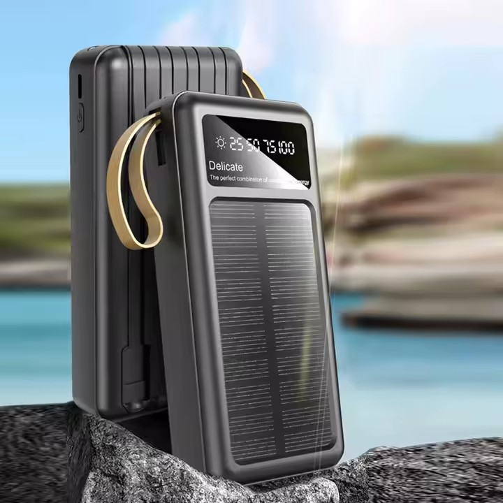 Соларна батерия с LED диспей 10 000 mAh – Power Bank KLGO KP-97 с 4 вградени кабела