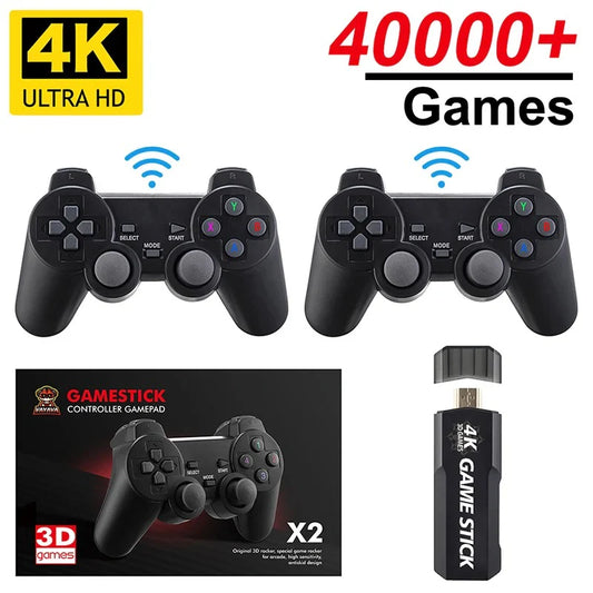 Безжична ретро конзола Game Stick X2 , 40 000 видео игри, 9 емулатора, 128 GB, 2x безжичен контролер 2,4 GHz 8K Ultra Game