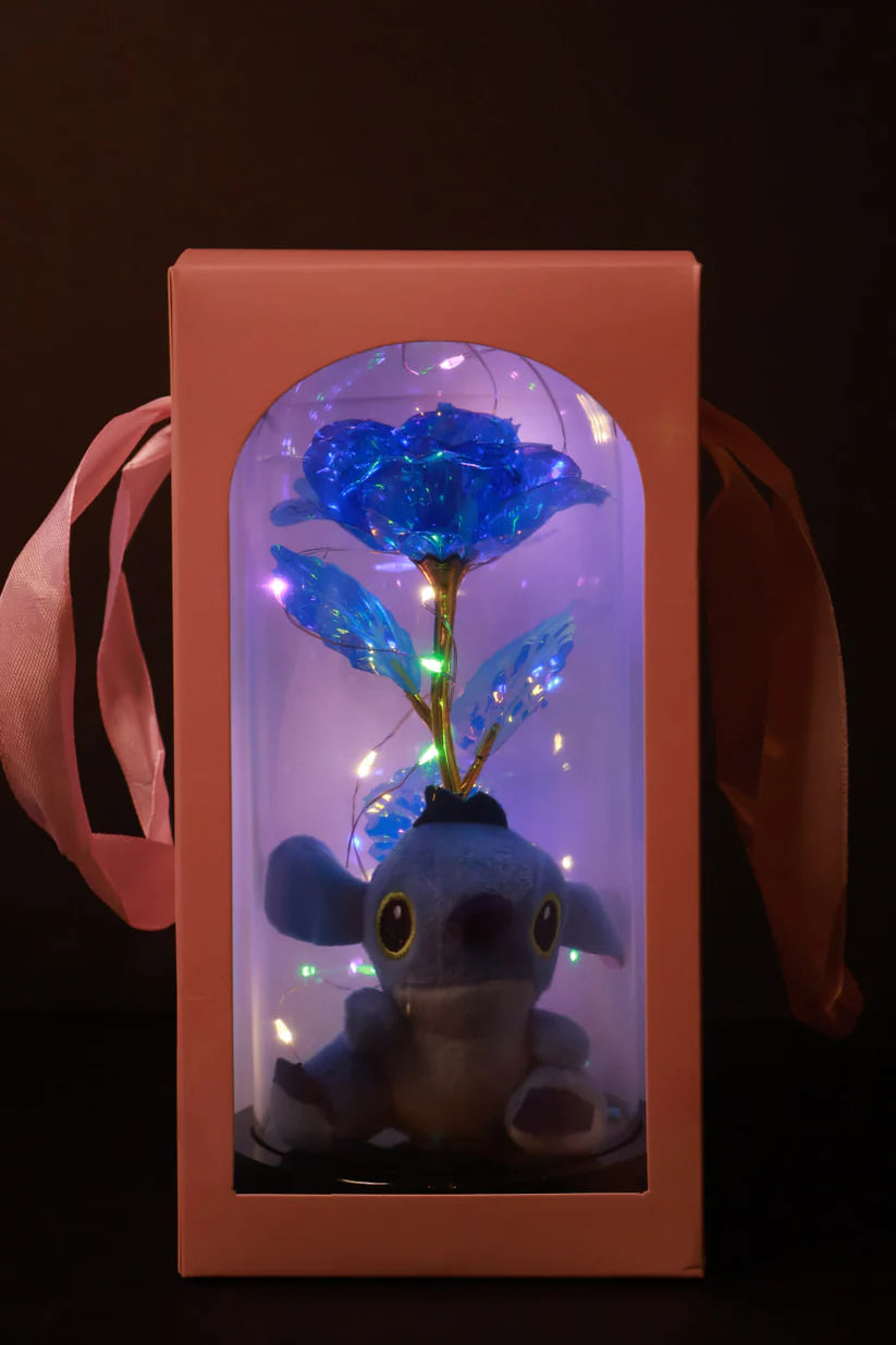 Вечна Роза в Купол с Играчка LED лампички в подаръчна кутия