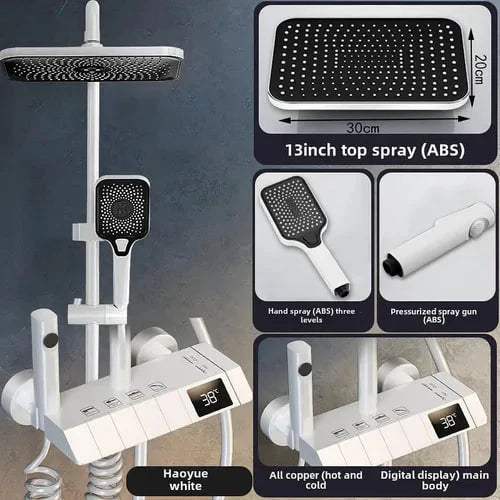 Интелигентна душ колона, LED дисплей, управление на пиано, 4 режима на пръскане, въртене на 360°, технология за въздушно пръскане