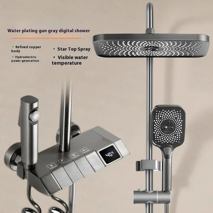 Интелигентна душ колона, LED дисплей, управление на пиано, 4 режима на пръскане, въртене на 360°, технология за въздушно пръскане