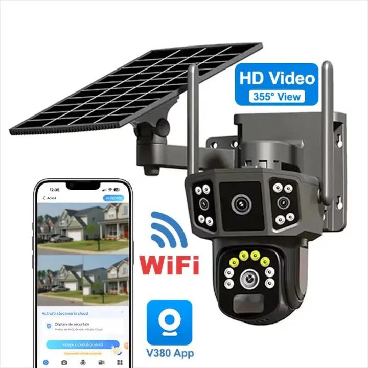 Външна WiFi камера 4MP Full HD, черна – с 9800 mAh батерия, соларно захранване, цветно нощно виждане и управление чрез мобилно приложение