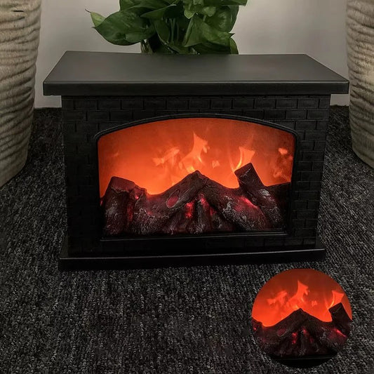 Декоративна електрическа камина, с 3D ефект на пламък, 30x20х10 см, USB захранване и батерии