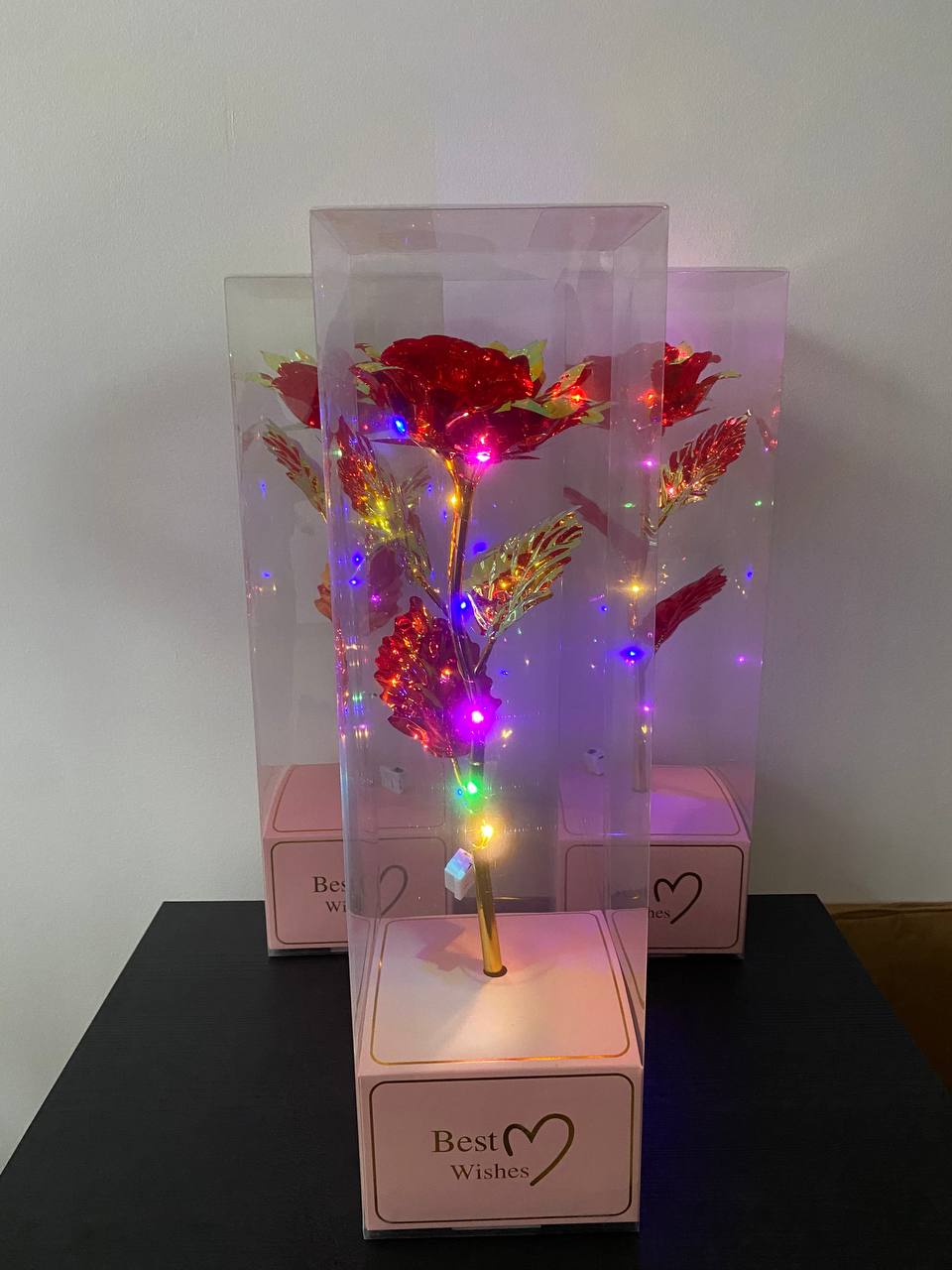ВИСОКА 40СМ!Златна роза Golden Rose 24k Rainbow, LED Лента, Светеща, Кутия