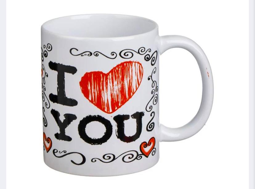 5euro!Керамична чаша, бяла със сърца и надпис „I Love You“, 340 мл