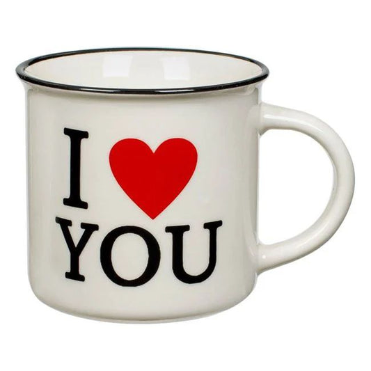 5euro! Чаша "New Bone" екрю, права, черен кант, надпис "I Love You" 370мл