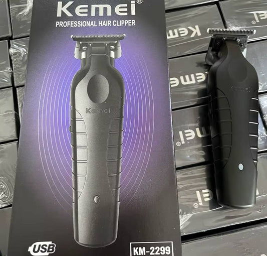 Машинка за подстригване, Kemei KM-2299, безжична, електрическа, акумулаторна, 3 решетки за регулиране, водоустойчива, тример, черна