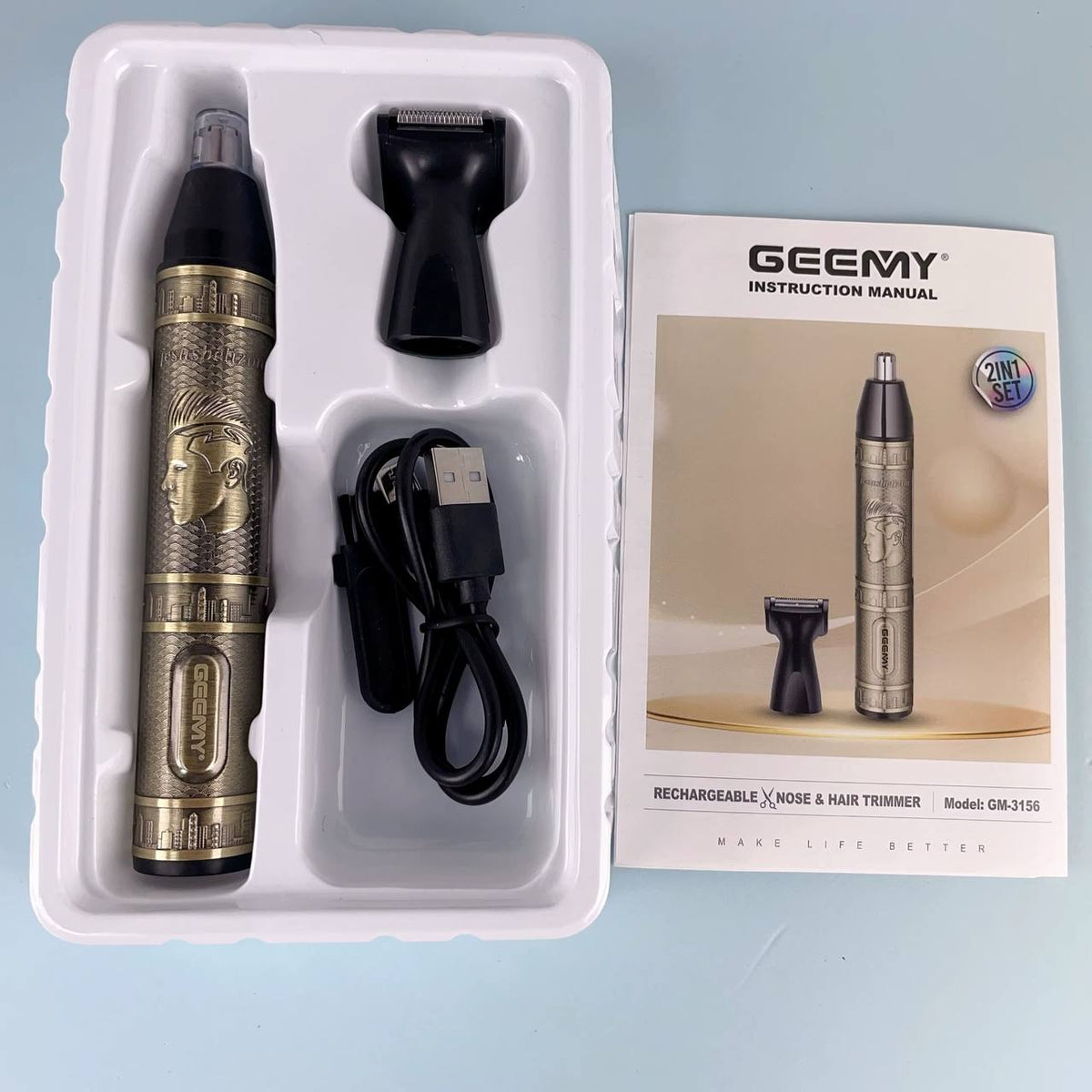 БЕЗЖИЧЕН ТРИМЕР GEEMY 3 В 1 – ЗА БРАДА, НОС, ВЕЖДИ GM-3157