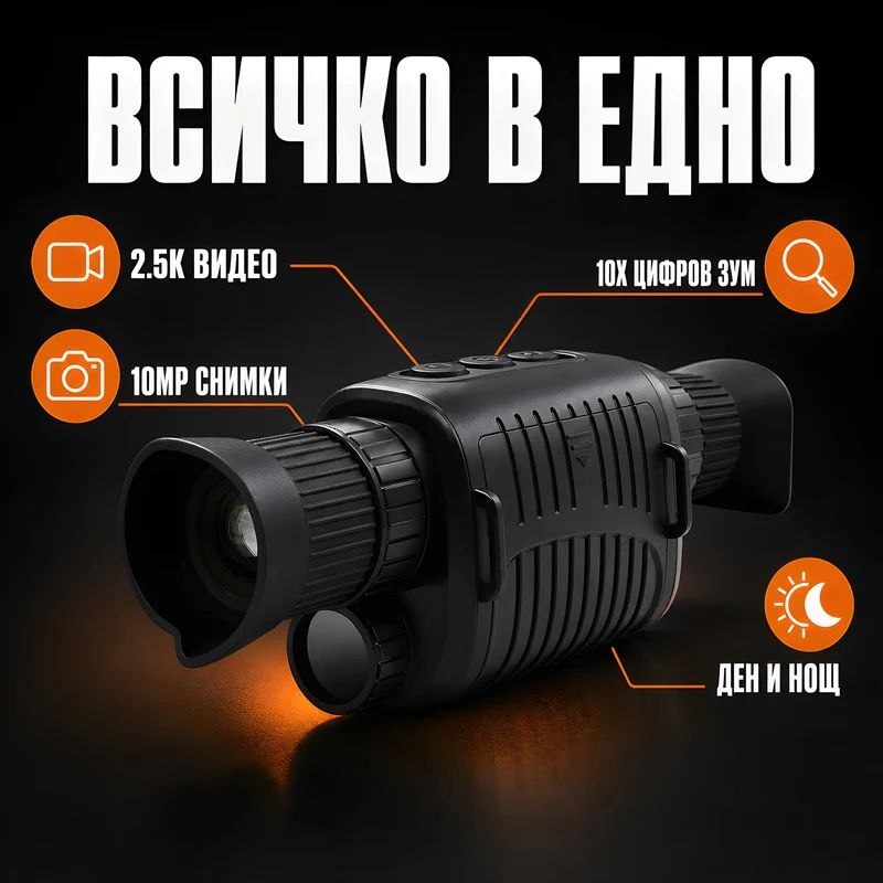 Монокъл за нощно виждане R7 – 2.5K видео, 10MP снимки и инфрачервено осветление