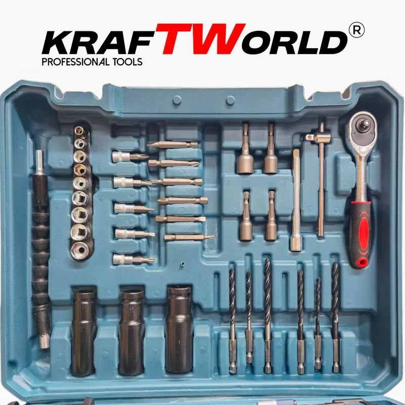 KraftWorld Акумулаторен Ударен Гайковерт 21V 4Ah – 850Nm + Куфар и 35 Части!