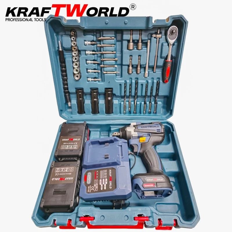 KraftWorld Акумулаторен Ударен Гайковерт 21V 4Ah – 850Nm + Куфар и 35 Части!