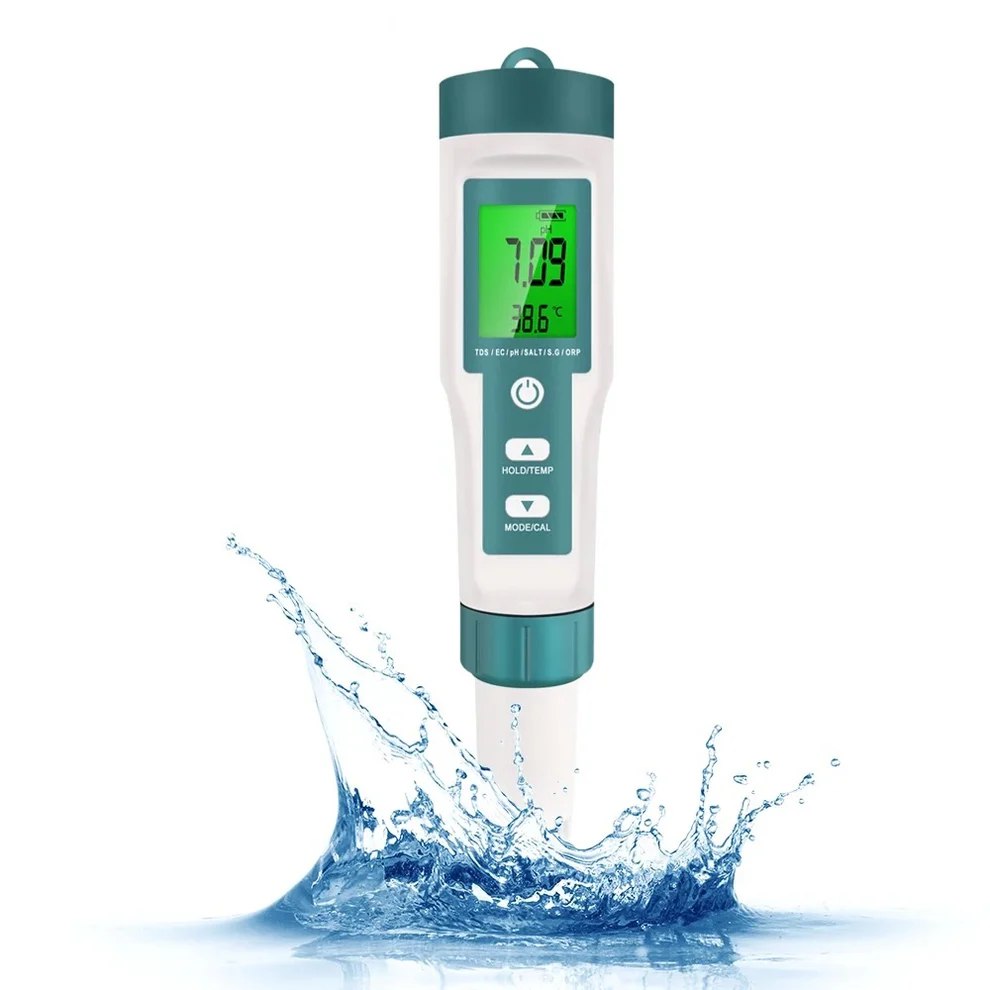 Тестер за качество на водата 7в1, pH, TDS, EC, S.G., ORP, Температура, Соленост