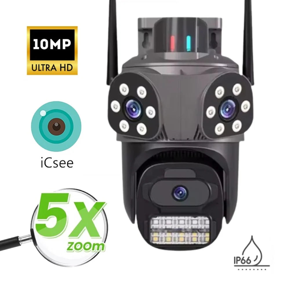 Тройна Външна WiFi Камера с три ектрана 10MP, ICSee