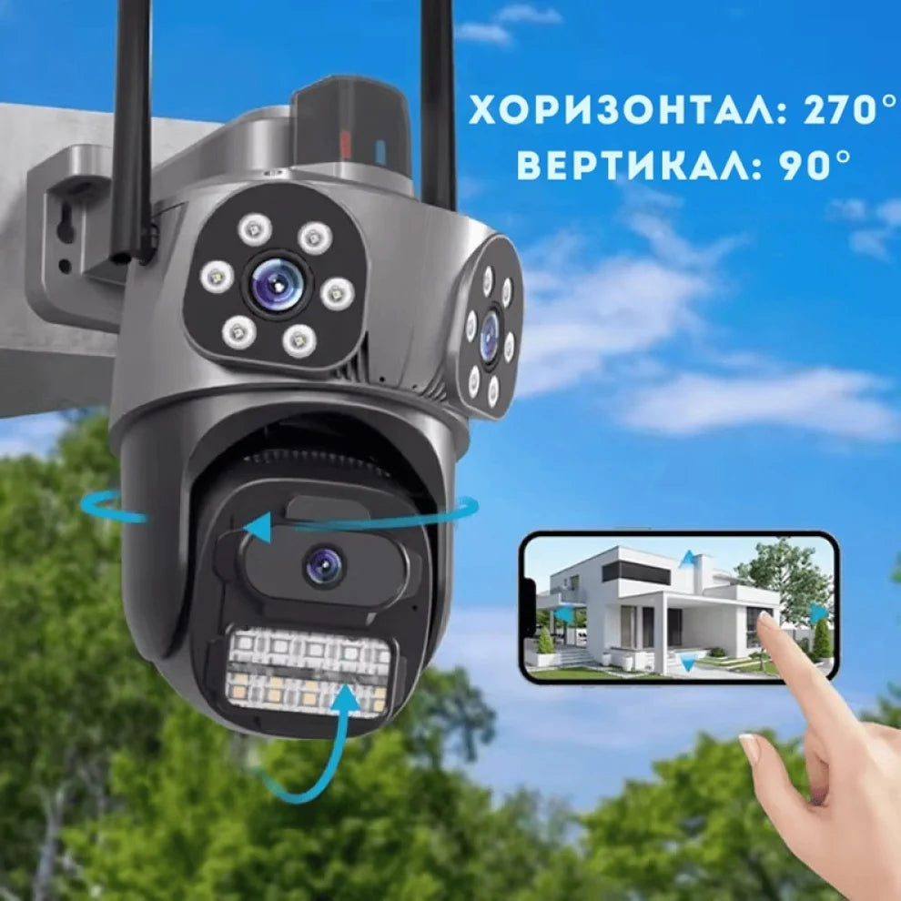 Тройна Външна WiFi Камера с три ектрана 10MP, ICSee