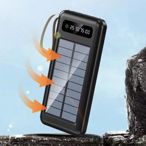 Соларна батерия с LED диспей 10 000 mAh – Power Bank KLGO KP-97 с 4 вградени кабела