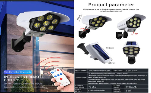 Соларна лампа - имитираща камера за видеонаблюдение 2бр.