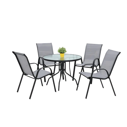 Комплект градински мебели маса и столове, градински мебели 5 части метал и текстилен