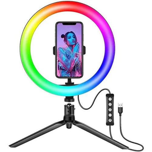 Комплект led ринг лампа 7 цвята с трипод и дистанционно - ring rgb ligh 10инча