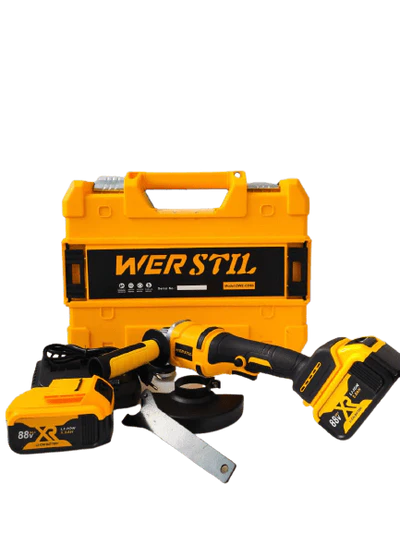 Немски акумулаторен безчетков ъглошлайф WERSTIL 88V + 2 батерии и зарядно с куфар