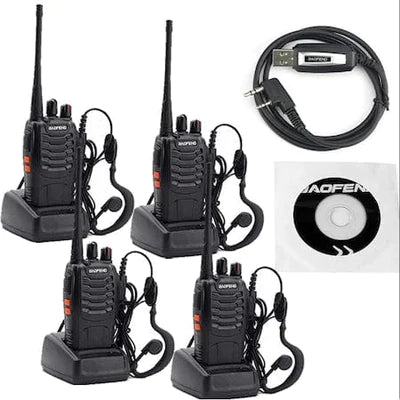 Комплект 4 бр. Радиостанция baofeng talkie bf-888s, uhf 400-470mhz, 16ch, програмиран + програмиране на кабели и cd